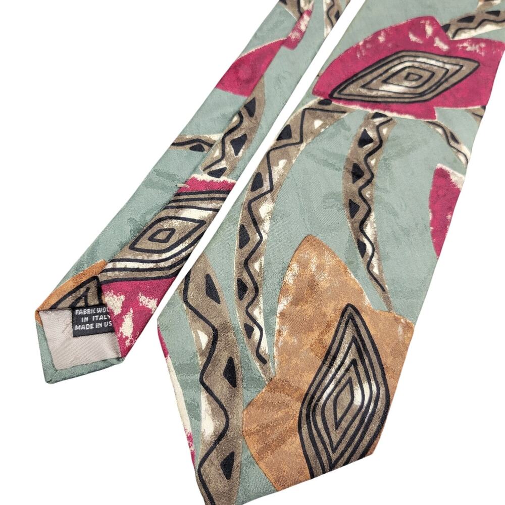 Christian Dior Silk Neck Tie Italy Vintage Funky Pink Green 80s 90s Designer